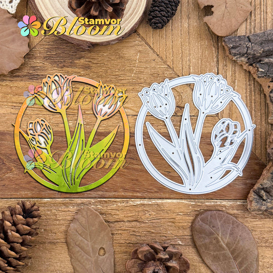 Original Lovely Flowers Tulips Circle Frame Cutting Dies