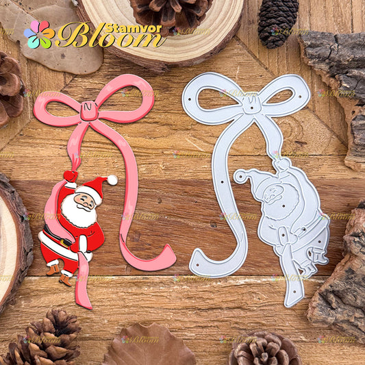 Original Lovely Christmas Santa Claus Hanging the Bow Cutting Dies