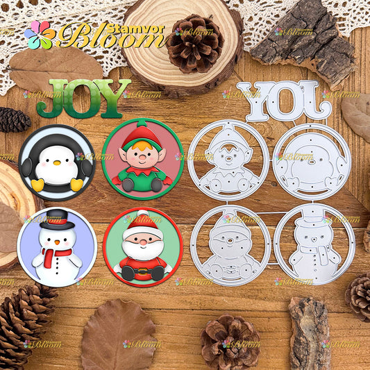 Original Lovely Christmas Penguin Snowman Santa Claus Elf Circles Cutting Dies