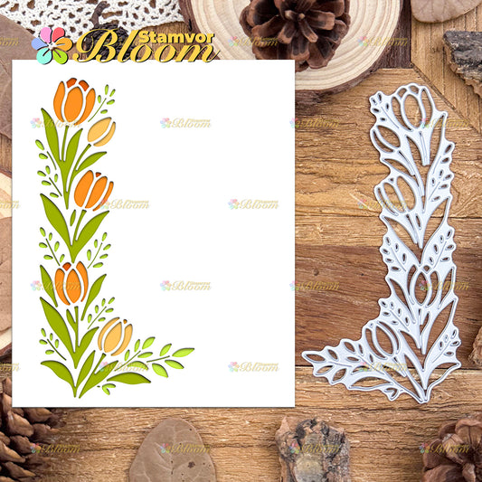 Original Lovely Flowers Tulips and Leaves Lace Border Cutting Dies