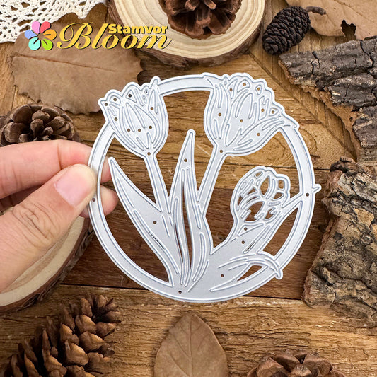Original Lovely Flowers Tulips Circle Frame Cutting Dies
