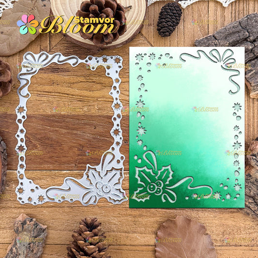 Original Lovely Christmas Snow Leaves and Bows Square Cutting Dies