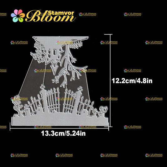 Original Retro Halloween House and Door Silhouettes Borders Cutting Dies