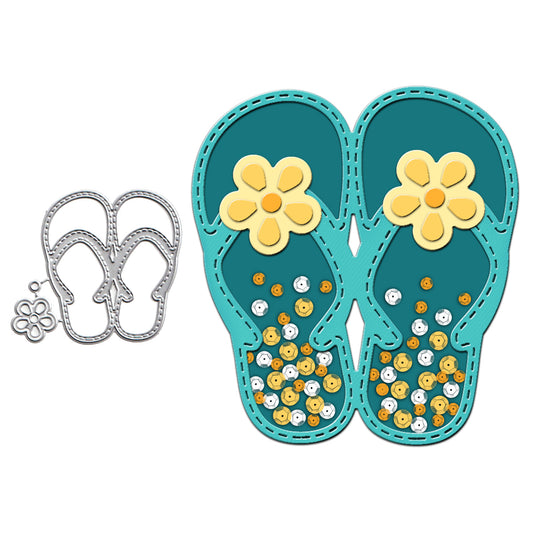 Summer Beach Flower Lovely Slippers Shaker Cards Cutting Dies
