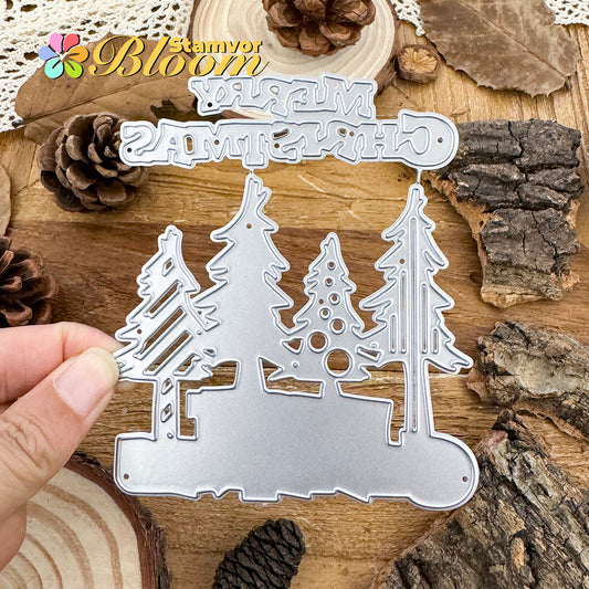 Original Christmas Trees Winter Froest MERRY CHRISTMAS Words Cutting Dies