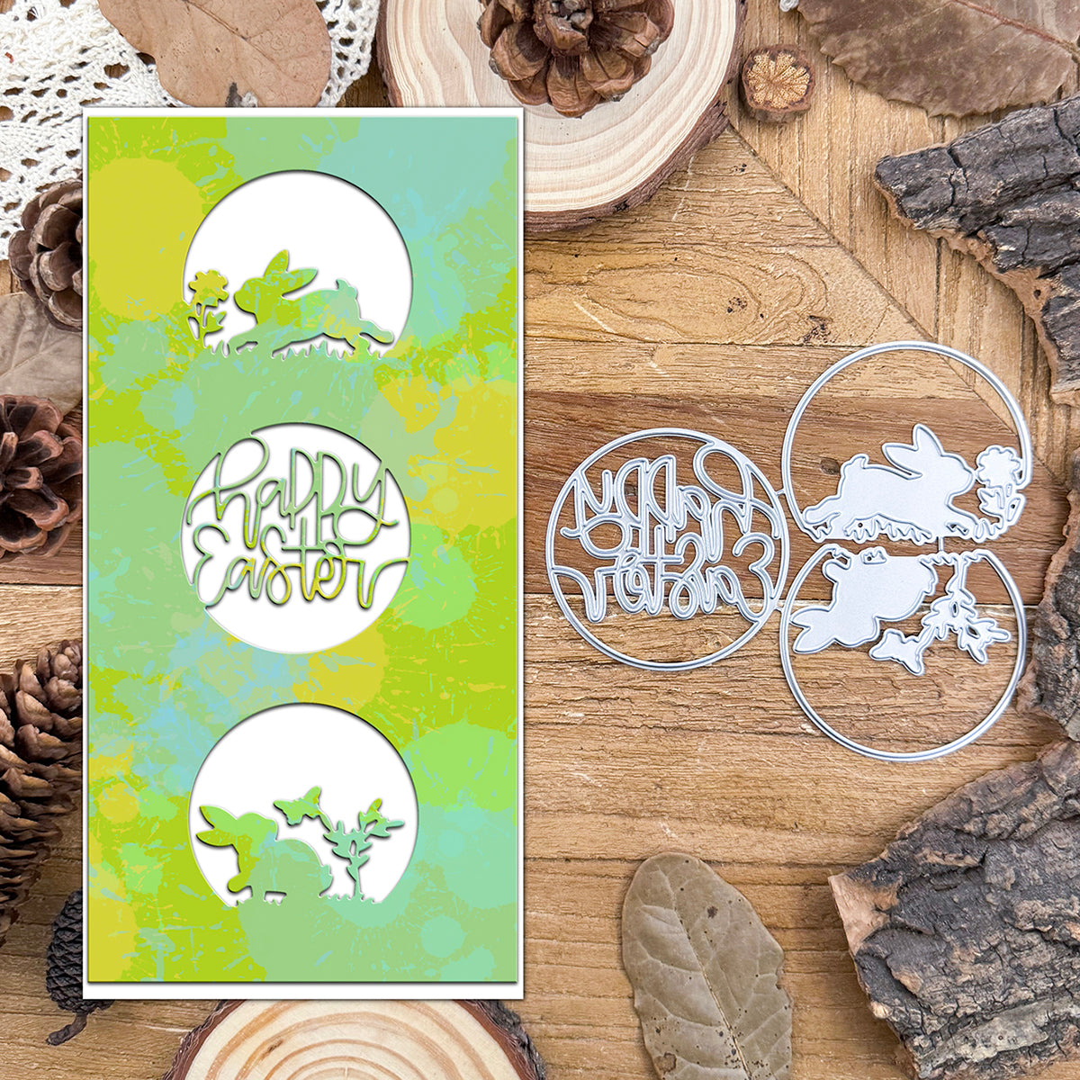 Happy Easter Lovely Bunny Circles Frame Cutting Dies