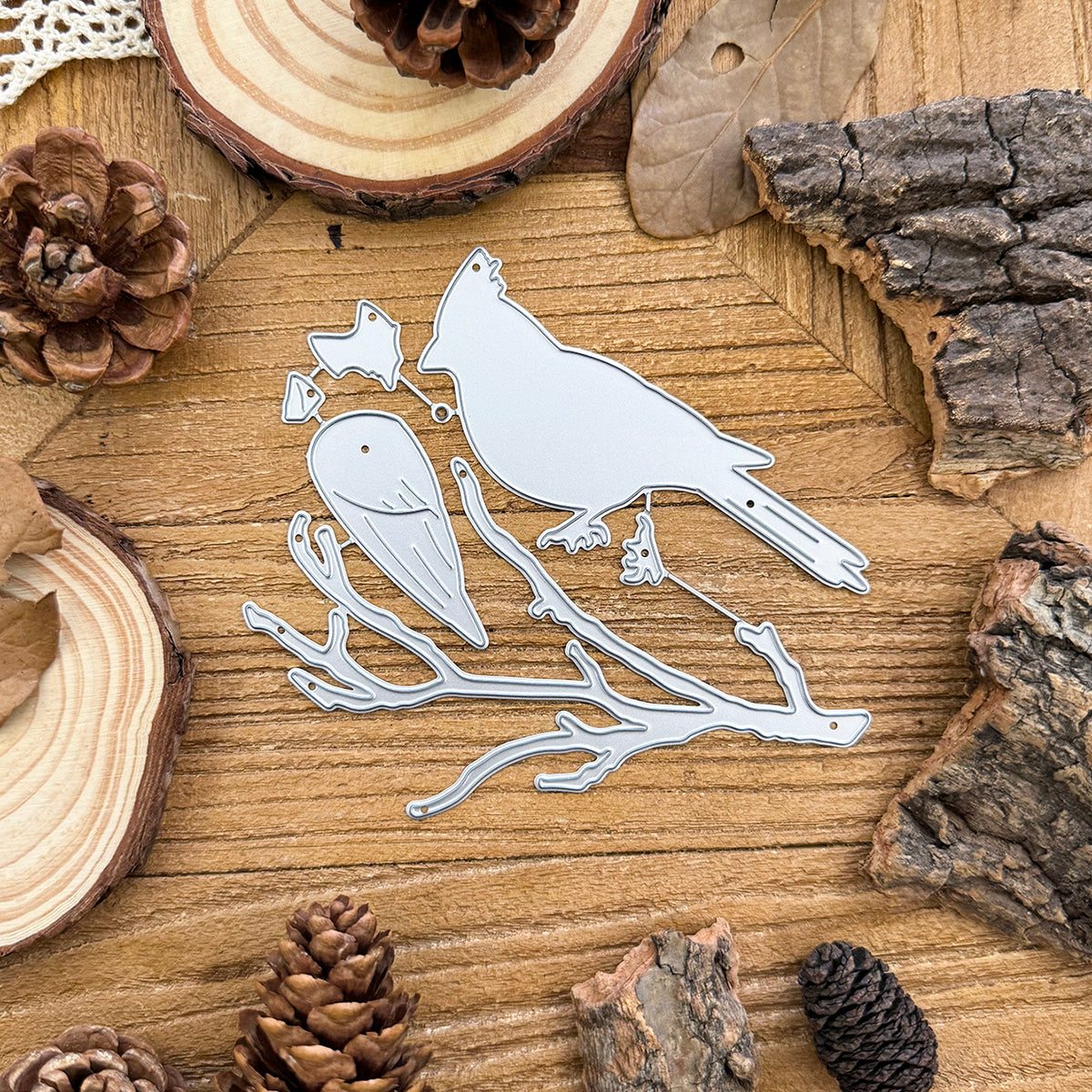 Layers Christmas Cardinal Birds on Branch Cutting Dies