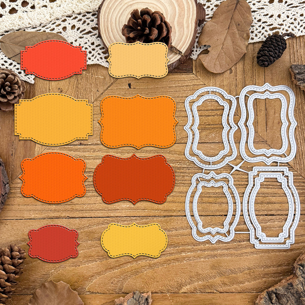 Basic 4 Styles Retro Dotted Lines Tags Cutting Dies