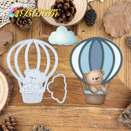 Original Lovely Bears on Hot Air Balloon with Cloud Cutting Dies