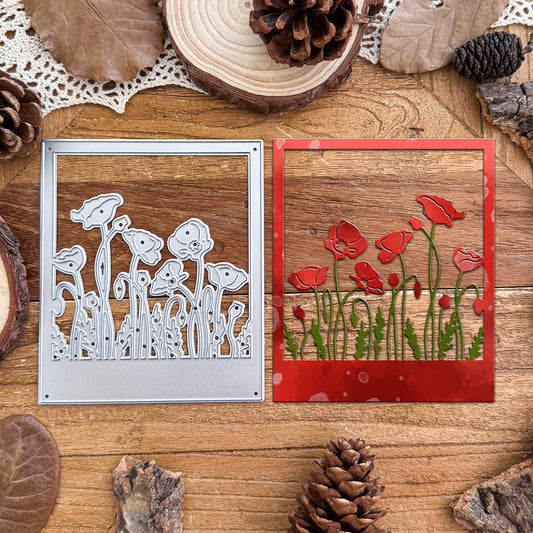 Beautiful Poppy Flowers Frame Square Dies