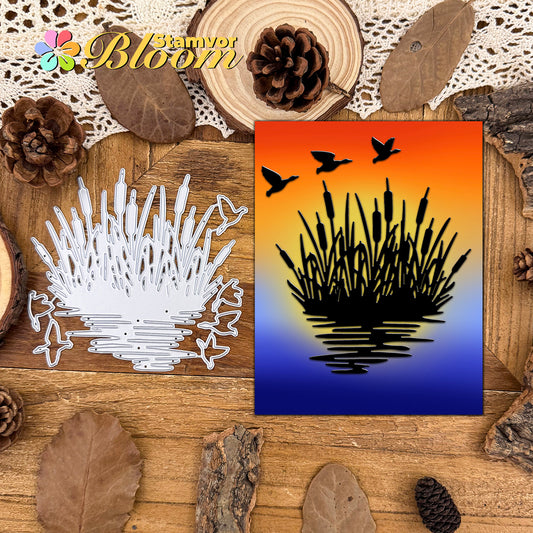 Original Lovely Flying Wild Geese on the Reeds River Bank Cutting Dies