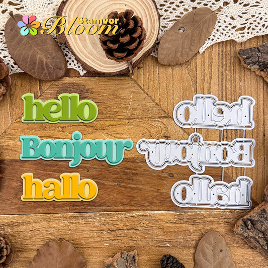 Original Lovely Layers English German French Hello Hallo Bonjour Words Titles Cutting Dies