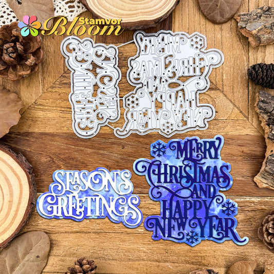 Original Lovely Christmas Layers Titles SEASONS GREETINGS MERRY CHRISTMAS AND HAPPY NEW YEAR Cutting Dies
