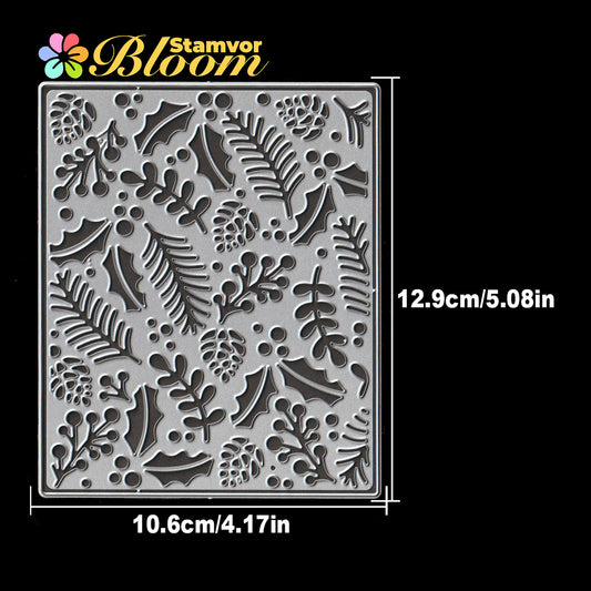 Original Lovely Layers Christmas Leaves Branches Pines Square Frame Background Cutting Dies