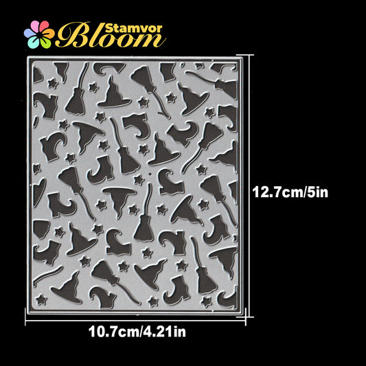 Original Lovely Layers Halloween Wizard Hats Boots Magic Brooms Square Frame Background Cutting Dies