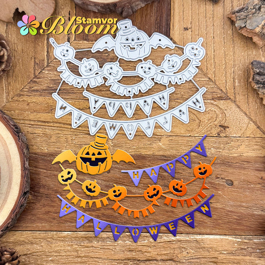 Original Lovely Halloween Pumpkins Banners HAPPY HALLOWEEN Cutting Dies