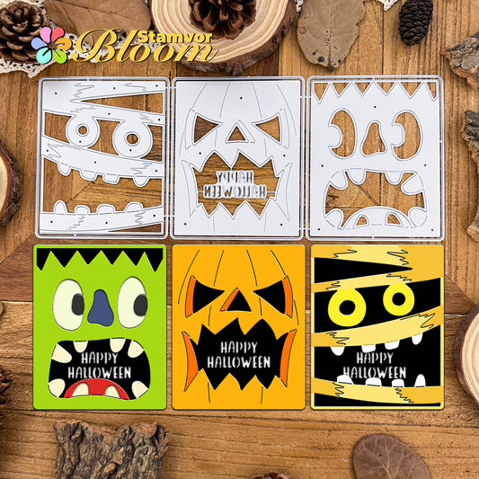 Original Lovely Halloween Mummy Zombie Pumpkin Squares Frames Cutting Dies