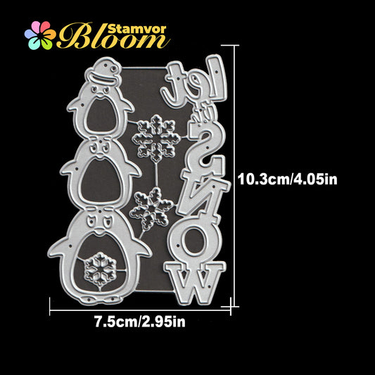 Original Lovely Winter Christmas Snowflake Penguins Title LET IT SNOW Cutting Dies