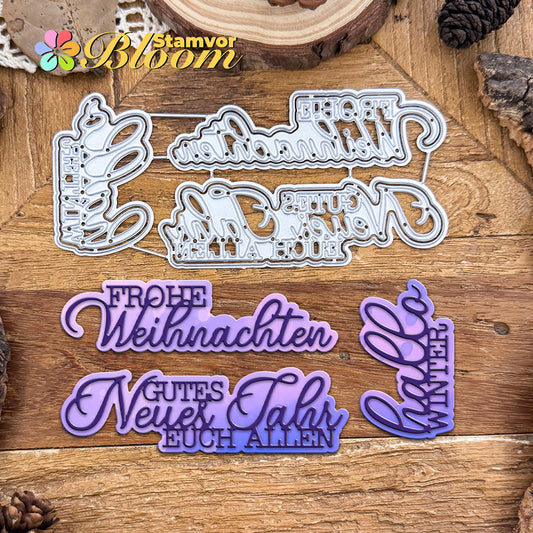 Original Lovely Winter Christmas German Titles Words MERRY CHRISTMAS Cutting Dies