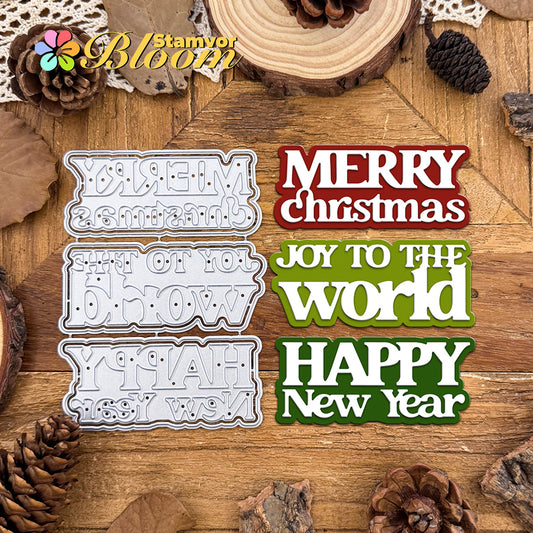 Original Lovely Layers Christmas New Year Titles Words Cutting Dies