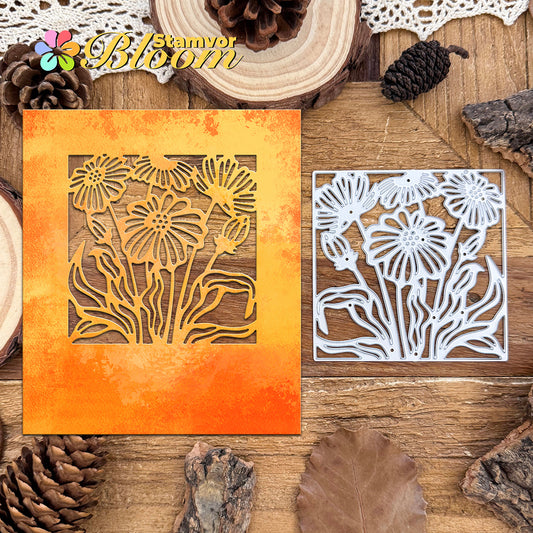 Original Lovely Daisy Flowers Half-cut Square Frame Cutting Dies