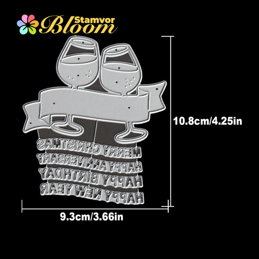 Original Lovely Wines Glass Celebrate Banner Titles Cutting Dies