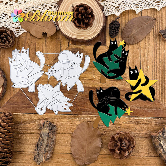 Original Lovely Fuuny Christmas Cats Hugs Trees Cutting Dies