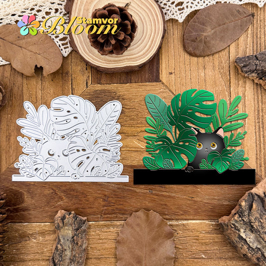 Original Lovely Cat Hiding in the Tropical Bushes Half-cut Cutting Dies