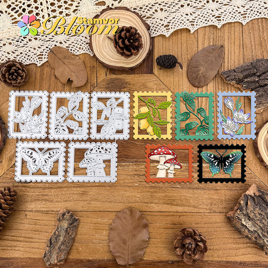 Original Beautiful Leaves Flowers Butterfly Mushrooms Postage Stamps Cutting Dies