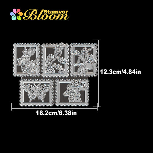 Original Beautiful Leaves Flowers Butterfly Mushrooms Postage Stamps Cutting Dies