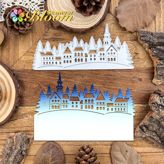 Original Lovely Winter Houses and Trees Christmas Night Cutting Dies