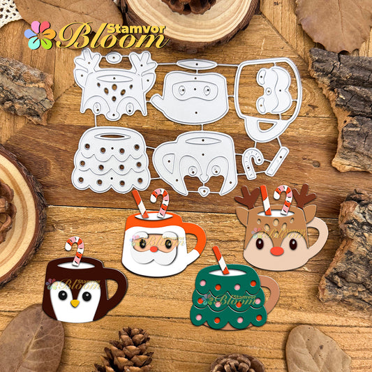 Original Lovely Layers Christmas Deer Tree Penguin Santa Claus Warm Cups Cutting Dies