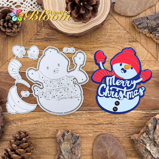 Original Lovely Winter Christmas Snowman Title Words MERRY CHRISTMAS Cutting Dies