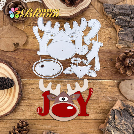 Original Lovely Christmas Deer Layers Title JOY Cutting Dies