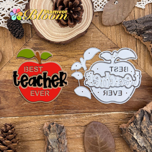 Original Lovely Layers Apple Teacher Title Words BEST TEACHER EVER Cutting Dies