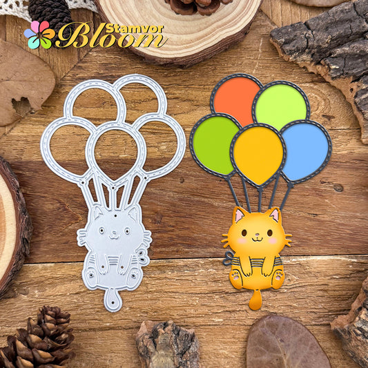 Original Lovely Cat with Balloons Shaker Card Cutting Dies