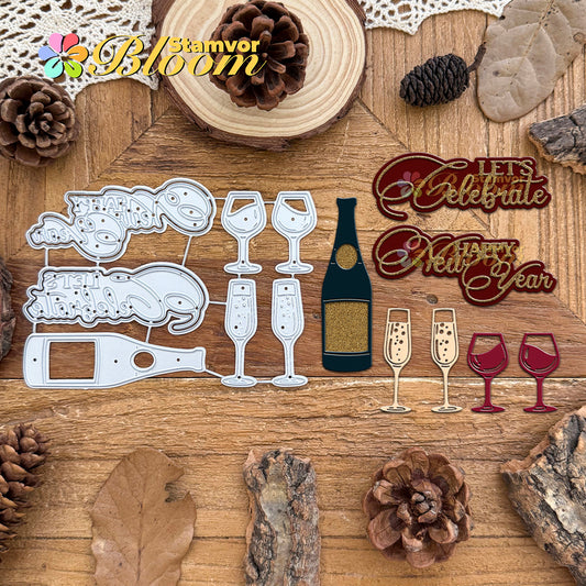 Original Celebratory Champagne Goblets Cheers Christmas Titles Cutting Dies