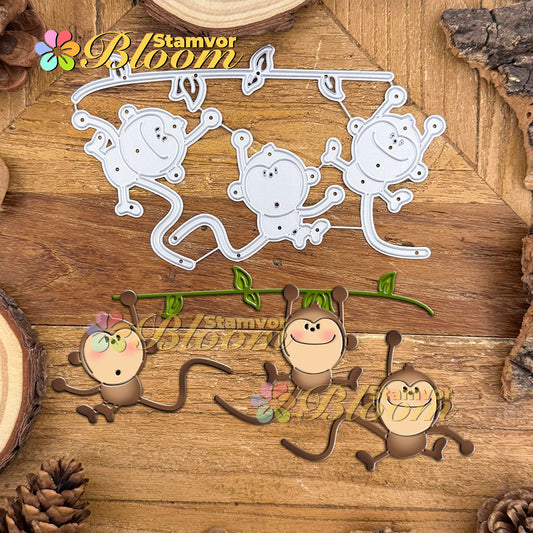 Original Lovely Funny Hanging Monkeys Cutting Dies