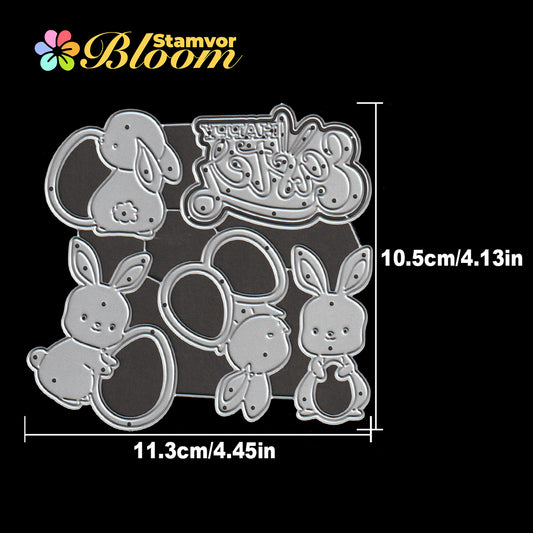 Original Lovely Easter Bunny and Eggs HAPPY EASTER Title Words Cutting Dies