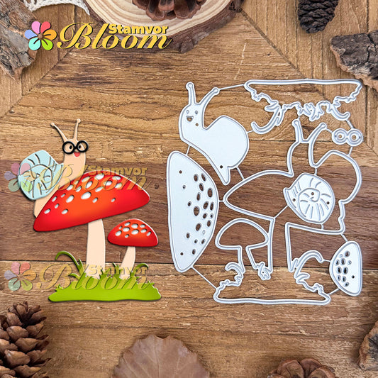 Original Lovely Snail Crawling on Mushrooms Forest Story Cutting Dies