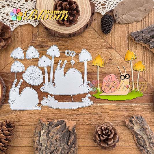 Original Lovely Snail with Forest Mushrooms on Glass Cutting Dies