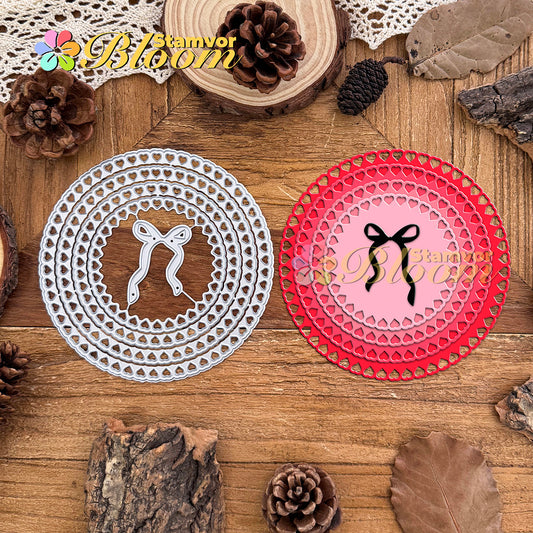 Original Lovely Practical Love Lace Circles Frames with Bow Cutting Dies