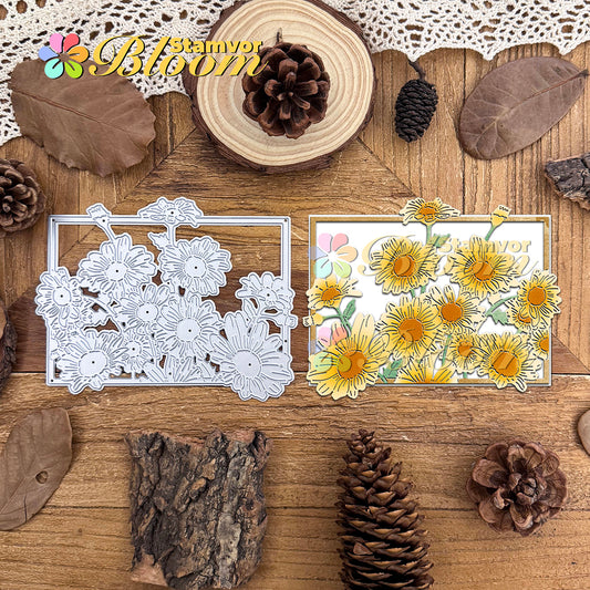 Original Lovely Flowers Daisy Square Frame Cutting Dies