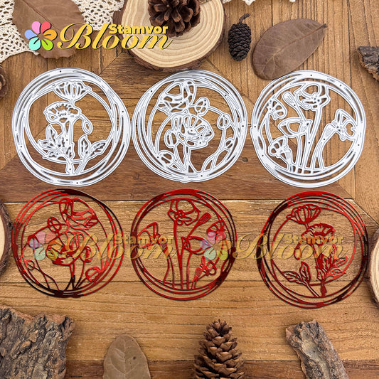 Original Lovely Flowers Poppies Lines Circlrs Cutting Dies