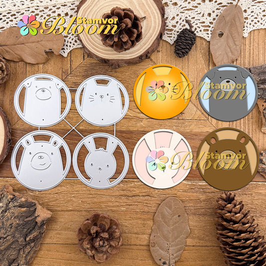 Original Lovely Animals Dog Cat Bear Bunny Circles Frames Cutting Dies