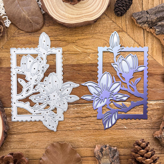 Lovely Magnolia Flowers Branch Stamp Frame Dies