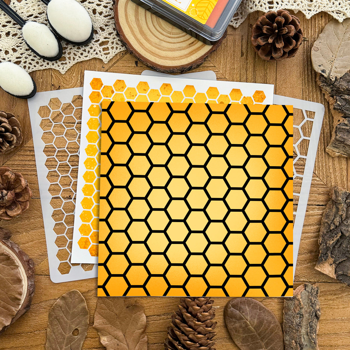 2pcs/6x6in Hexagonal Honeycombs Bees-Stencils