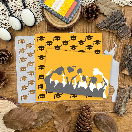 2pcs/6x6in Graduation Hats Background Graduation Celebration Silhouette-Stencils