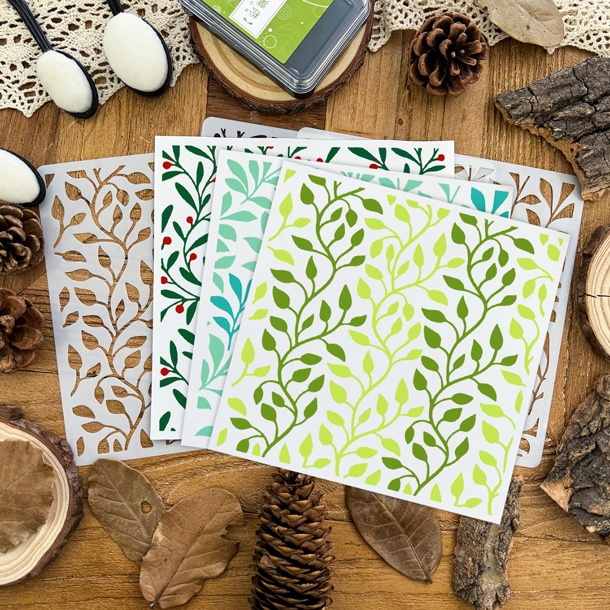 3pcs/6x6in Lovely Leaves Branches Backgrounds-Stencils
