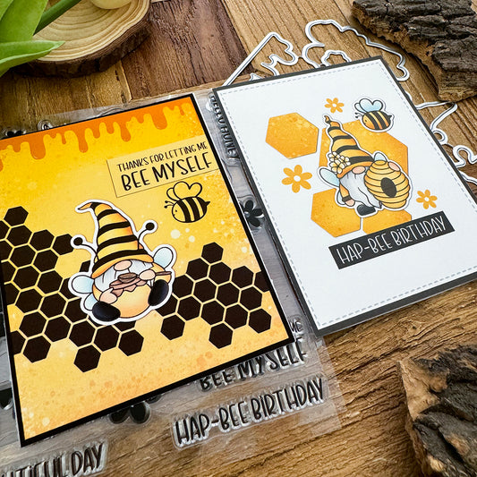 Lovely Bees Honey Gnomes Clear Stamps and Metal Cutting Dies